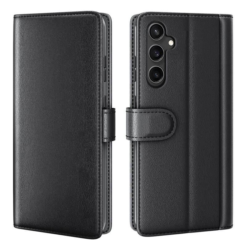Samsung Galaxy S23 FE Echt lederen hoesje Zwart - Klassiek boekhoesje met plek voor briefgeld en pasjes