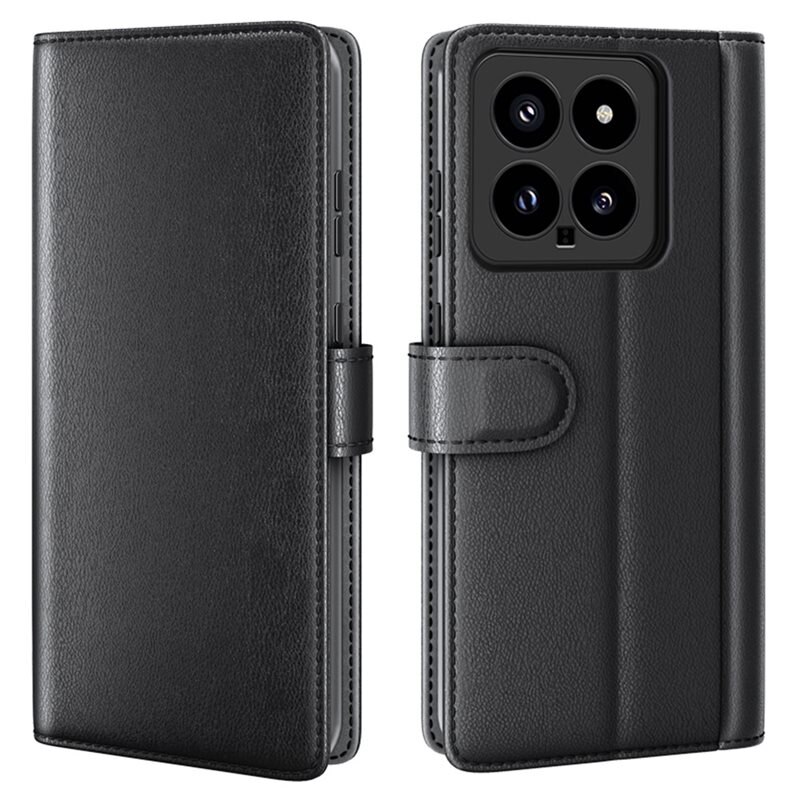Xiaomi 14 Echt lederen hoesje Zwart - Klassiek boekhoesje met plek voor briefgeld en pasjes