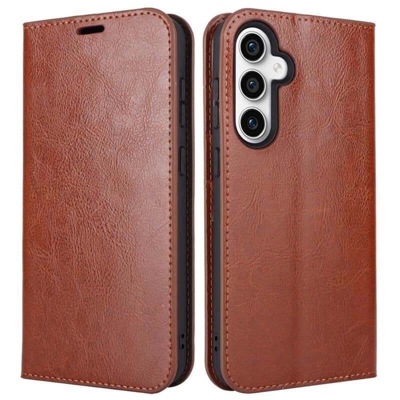 Samsung Galaxy S23 FE Mobielhoesje Echt Leer Bruin - Dun hoesje met kaartvak en standaardfunctie