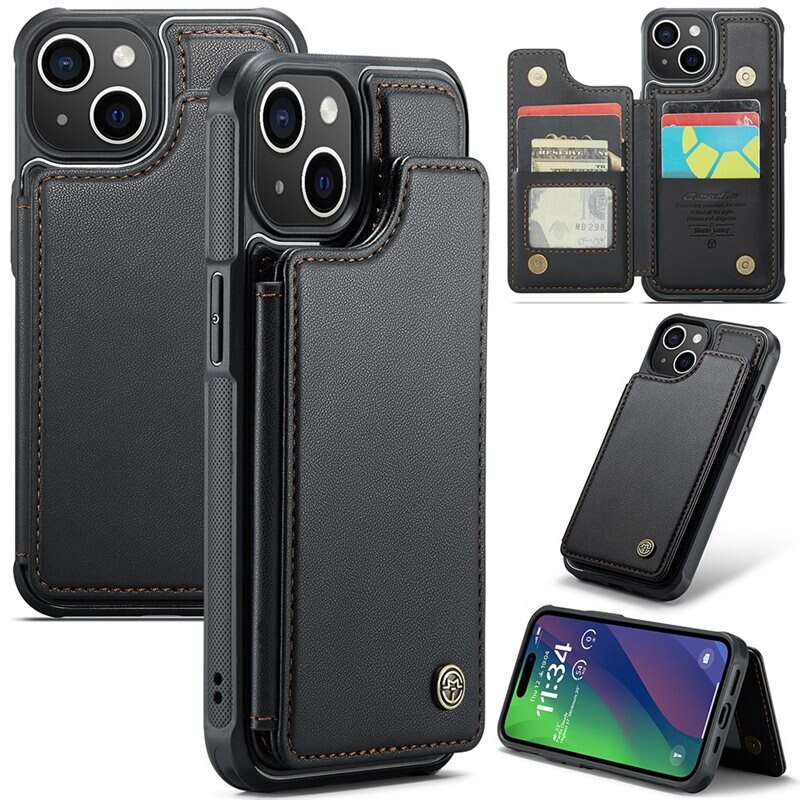 CaseMe RFID blocking Portemonnee hoesje iPhone 15 Plus zwart