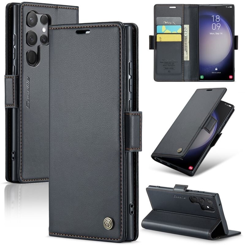 CaseMe RFID blocking Slim Bookcover Hoesje Samsung Galaxy S24 Ultra Zwart - Telefoonhoesje met portemonnee en RFID-bescherming