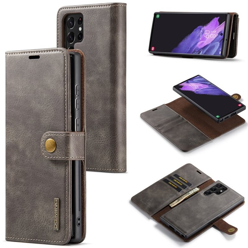 DG.MING Magnet Wallet Samsung Galaxy S24 Ultra Brown - Stijlvol lederen boekhoesje met afneembaar magnetisch binnenhoesje