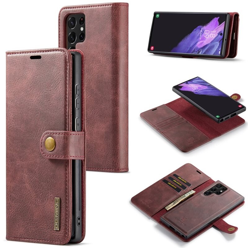 DG.MING Magnet Wallet Samsung Galaxy S24 Ultra Red - Stijlvol lederen boekhoesje met afneembaar magnetisch binnenhoesje