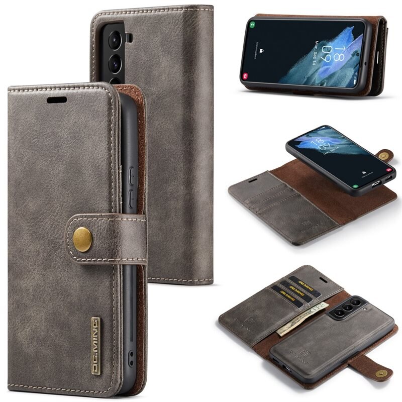 DG.MING Magnet Wallet Samsung Galaxy S24 Brown - Stijlvol lederen boekhoesje met afneembaar magnetisch binnenhoesje