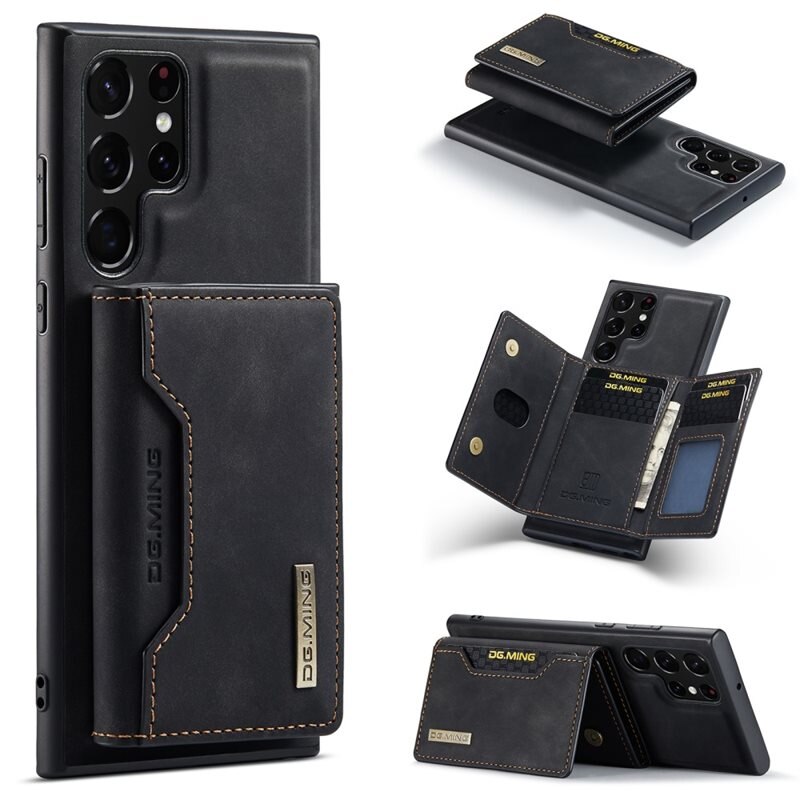 DG.MING Magnetic Card Slots Case Samsung Galaxy S24 Ultra Zwart - Mooi leren hoejse met afneembaar portemonneetje