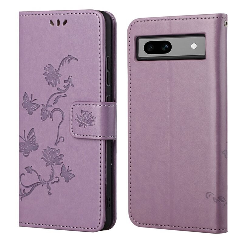 Google Pixel 8a Leren vlinderhoesje Paars - Mooi telefoonhoesje met patroontje