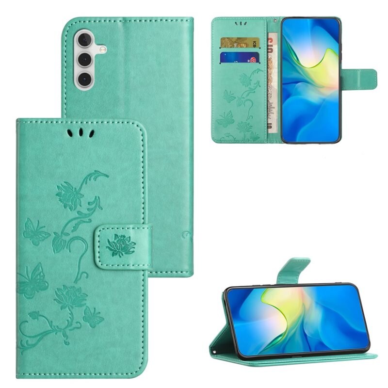 Samsung Galaxy A35 Leren vlinderhoesje Groen - Mooi telefoonhoesje met patroontje