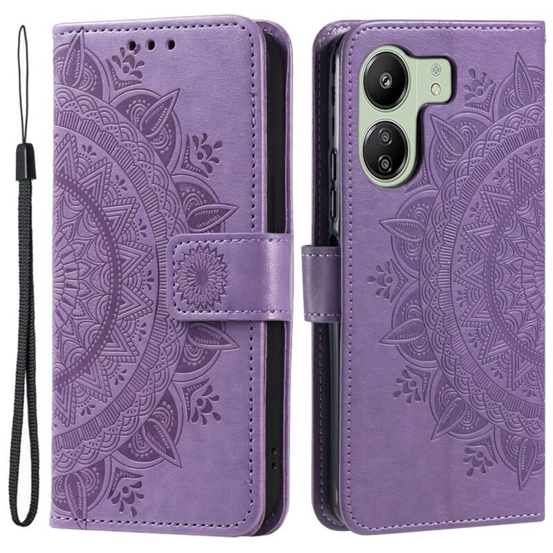 Xiaomi Redmi 13C Leren Mandalahoesje paars - Hoesje met cameragat en uitschuifbare standaard