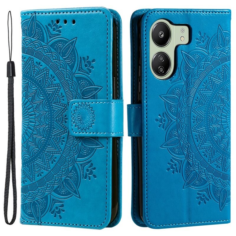 Xiaomi Redmi 13C Leren Mandalahoesje blauw - Hoesje met cameragat en uitschuifbare standaard