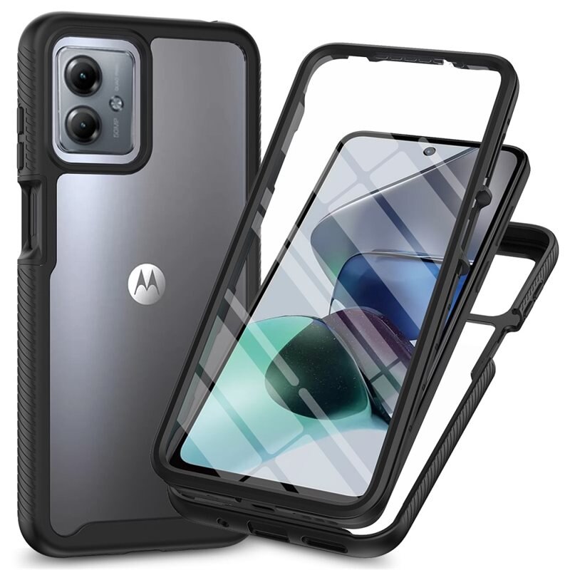 Motorola Moto G14 Full Protection Hoesje Zwart - Volledig dekkend hoesje met gehard glazen schermbescherming