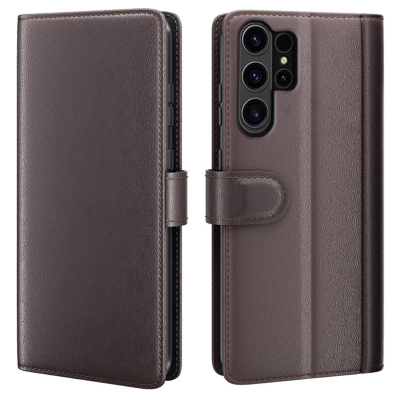 Samsung Galaxy S24 Ultra Echt lederen hoesje Bruin - Klassiek boekhoesje met plek voor briefgeld en pasjes