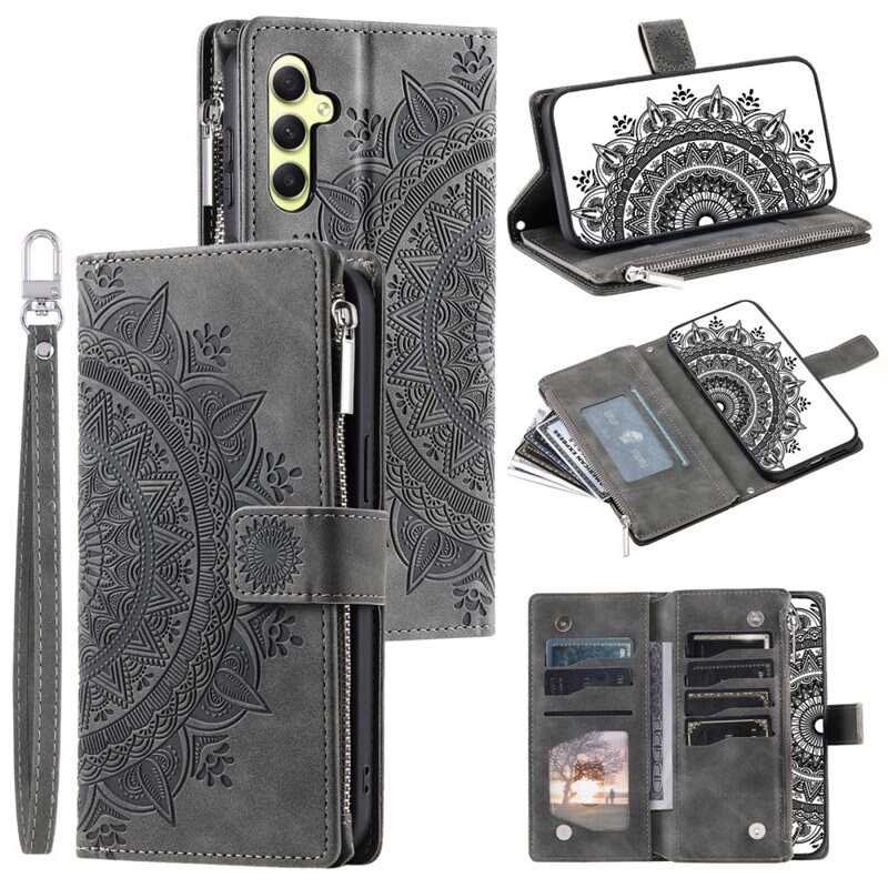 Samsung Galaxy A55 Portemonnee tas Mandala, grijs