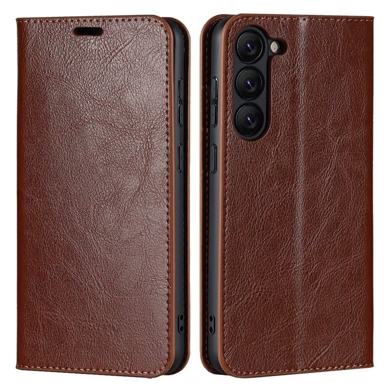 Samsung Galaxy S23 Mobielhoesje Echt Leer Bruin - Dun hoesje met kaartvak en standaardfunctie