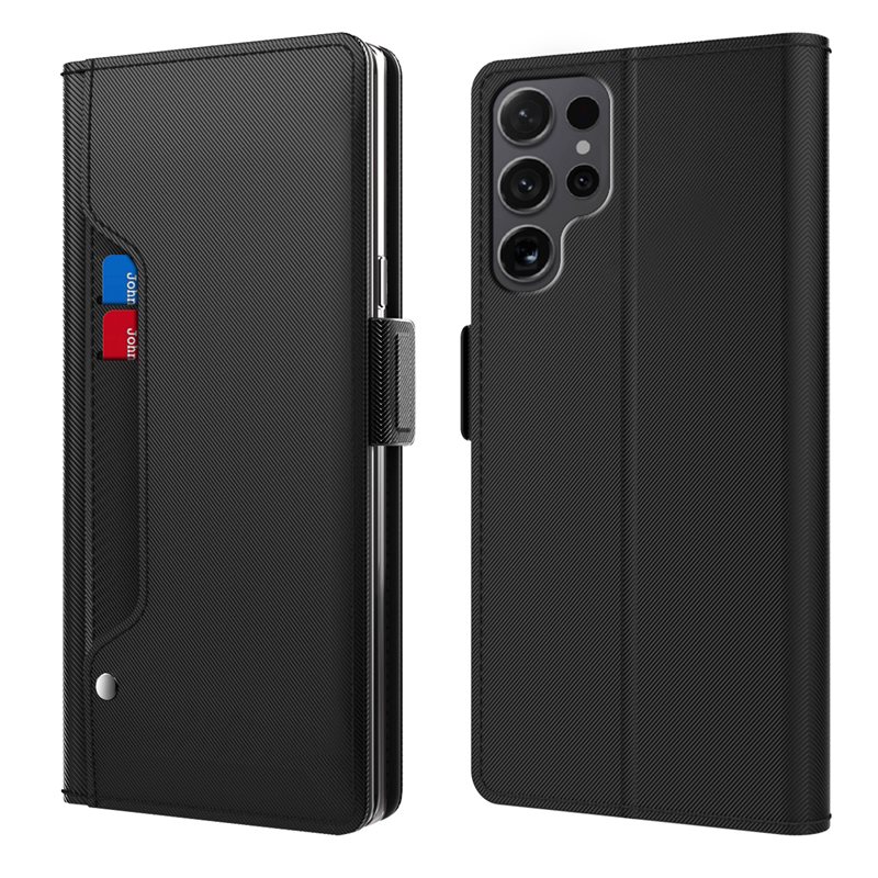 Samsung Galaxy S25 Ultra Bookcover Hoesje met Spiegel zwart - Telefoonhoesje met plek voor pasjes en briefgeld