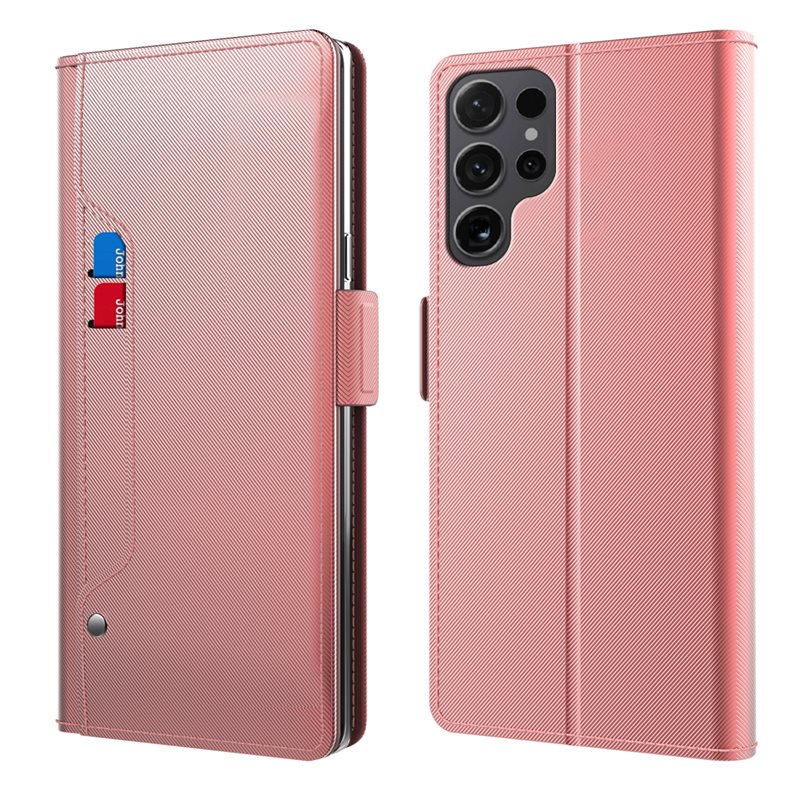 Samsung Galaxy S25 Ultra Bookcover Hoesje met Spiegel roze goud - Telefoonhoesje met plek voor pasjes en briefgeld