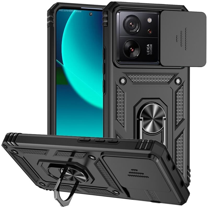 Xiaomi 13T Hybridcase Ring + Camera Protector Zwart - Cool hoesje met gripring en cameraluikje