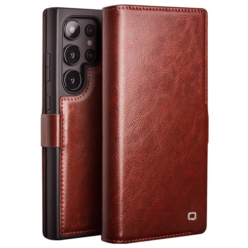 Qialino Leather Wallet Case Samsung Galaxy S24 Ultra Brown