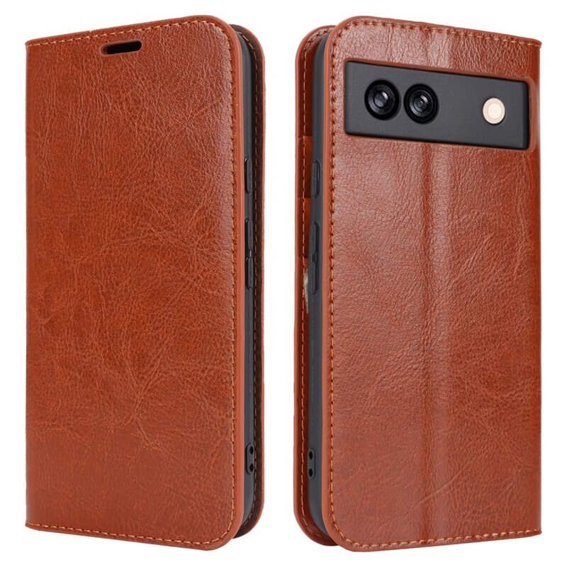 Google Pixel 8a Mobielhoesje Echt Leer Bruin - Dun hoesje met kaartvak en standaardfunctie
