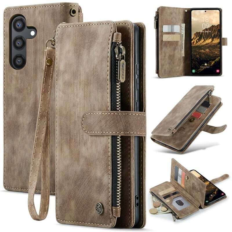 CaseMe Bookcover hoesje Rits Samsung Galaxy S24 Bruin - Telefoonhoesje met portemonnee - Plek voor pasjes, muntgeld en briefgeld