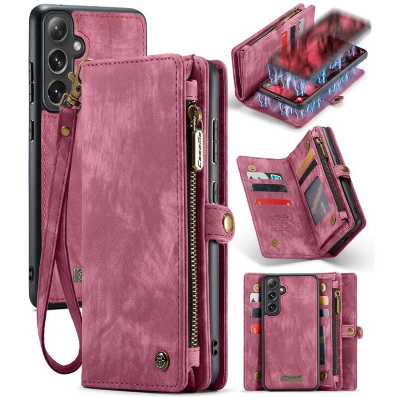 CaseMe Multi-slot Hoesje Samsung Galaxy S24 Rood - Telefoonhoesje met plek voor extra veel pasjes - Pasjeshouder