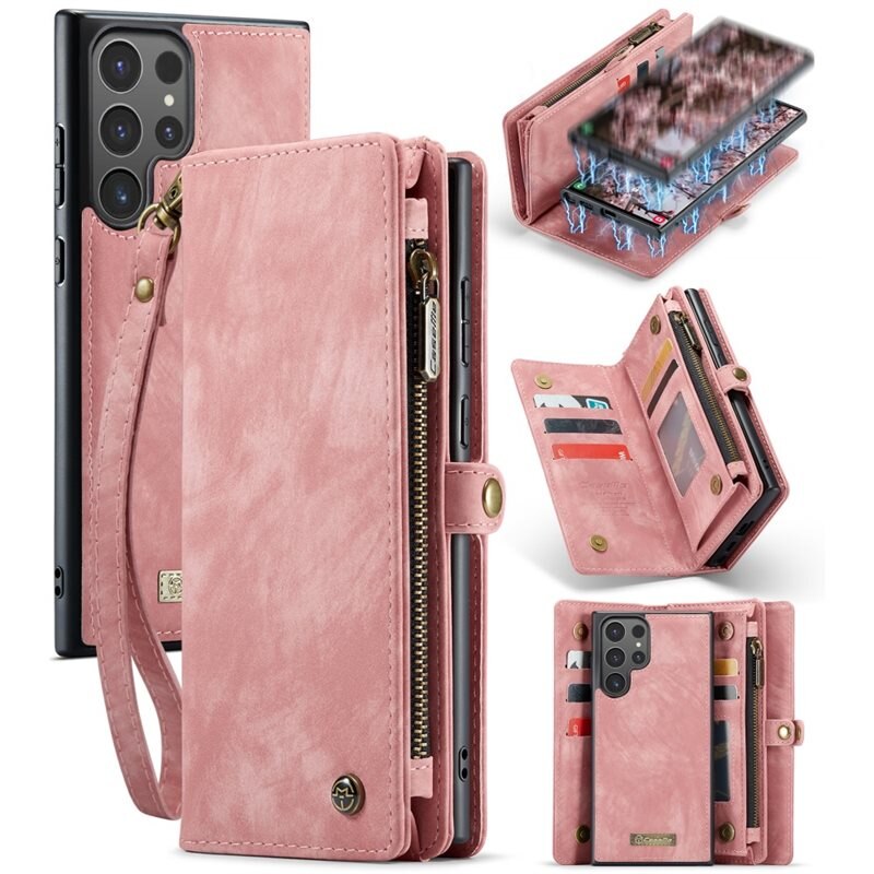 CaseMe Multi-slot Hoesje Samsung Galaxy S24 Ultra Roze - Telefoonhoesje met plek voor extra veel pasjes - Pasjeshouder