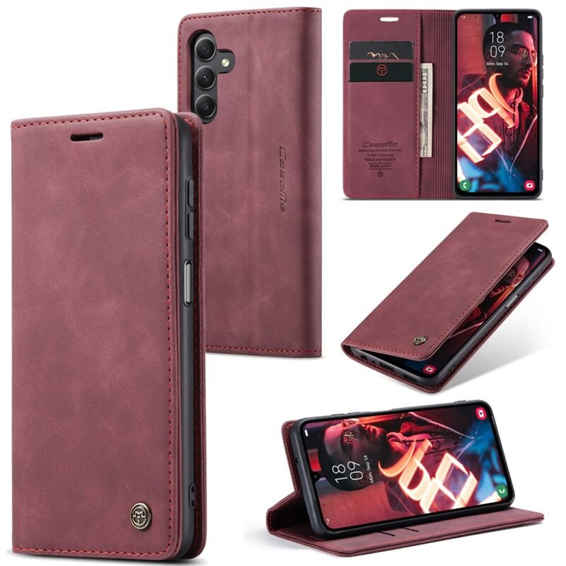 CaseMe Slim Bookcover Hoesje Samsung Galaxy A15 Rood - Dun telefoonhoesje met pasjeshouder