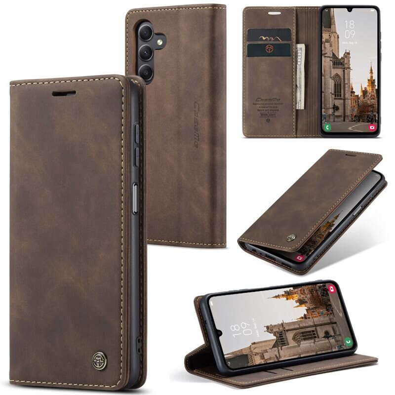 CaseMe Slim Bookcover Hoesje Samsung Galaxy A15 Bruin - Dun telefoonhoesje met pasjeshouder