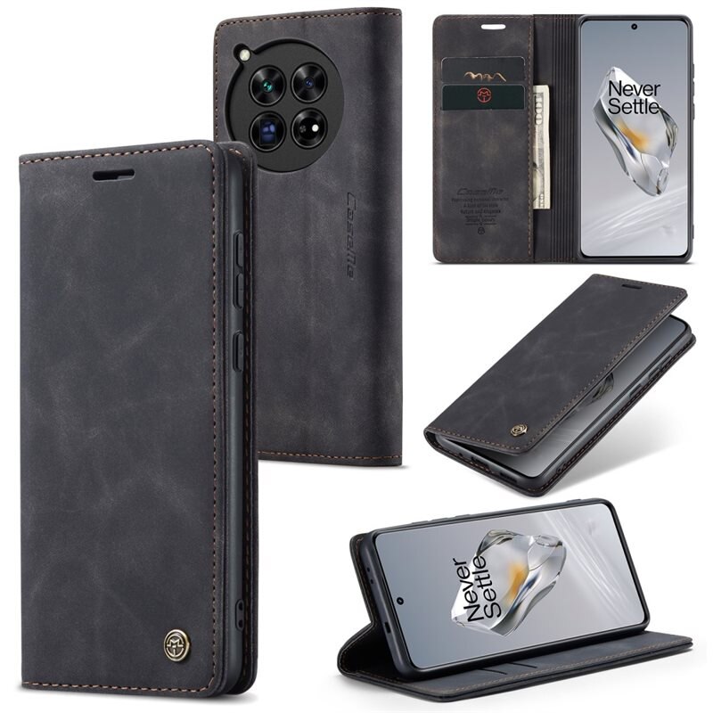 CaseMe Slim Bookcover Hoesje OnePlus 12 Zwart - Dun telefoonhoesje met pasjeshouder