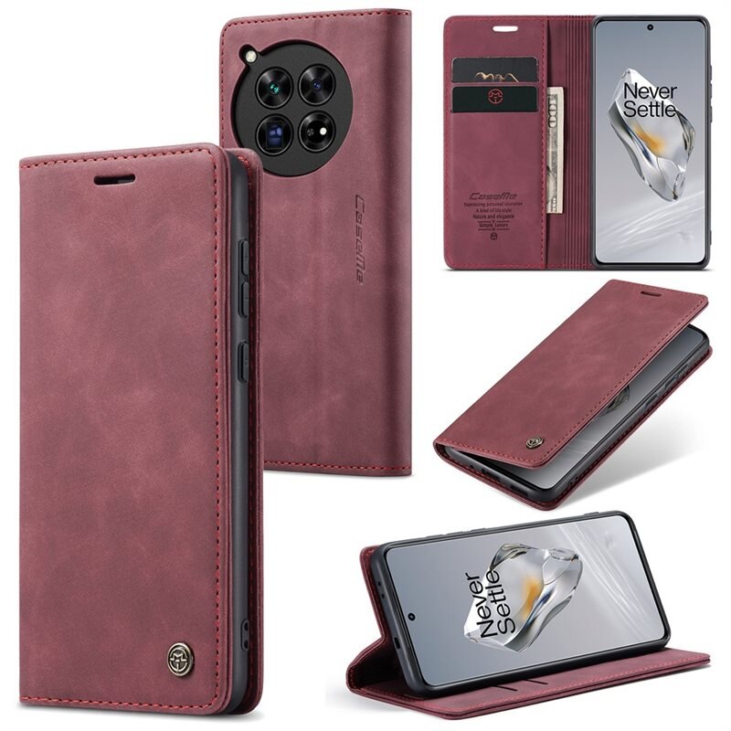 CaseMe Slim Bookcover Hoesje OnePlus 12 Rood - Dun telefoonhoesje met pasjeshouder