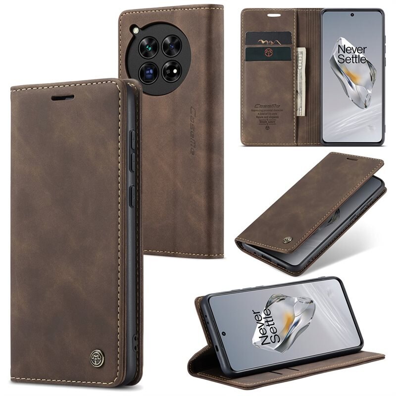 CaseMe Slim Bookcover Hoesje OnePlus 12 Bruin - Dun telefoonhoesje met pasjeshouder