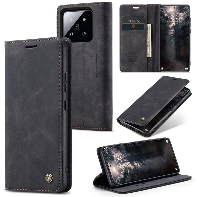 CaseMe Slim Bookcover Hoesje Xiaomi 14 Zwart - Dun telefoonhoesje met pasjeshouder