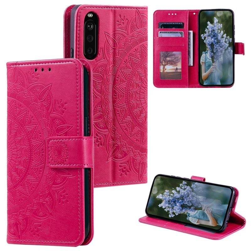 Sony Xperia 10 VI Leren Mandalahoesje Roze - Hoesje met cameragat en uitschuifbare standaard