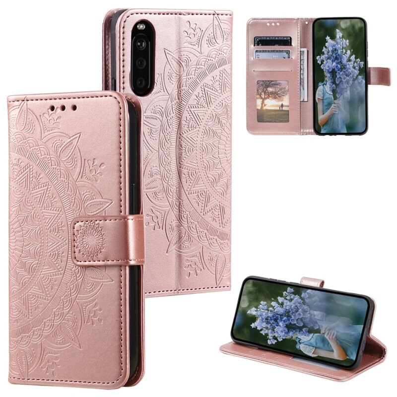 Sony Xperia 10 VI Leren Mandalahoesje rosé goud - Hoesje met cameragat en uitschuifbare standaard