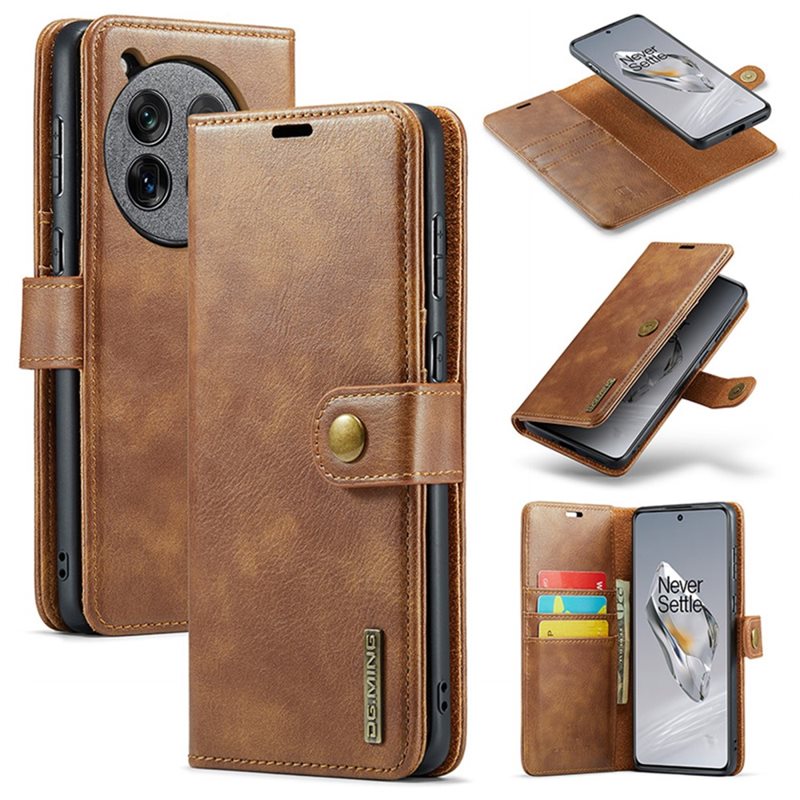 DG.MING Magnet Wallet OnePlus 12 Cognac - Stijlvol lederen boekhoesje met afneembaar magnetisch binnenhoesje