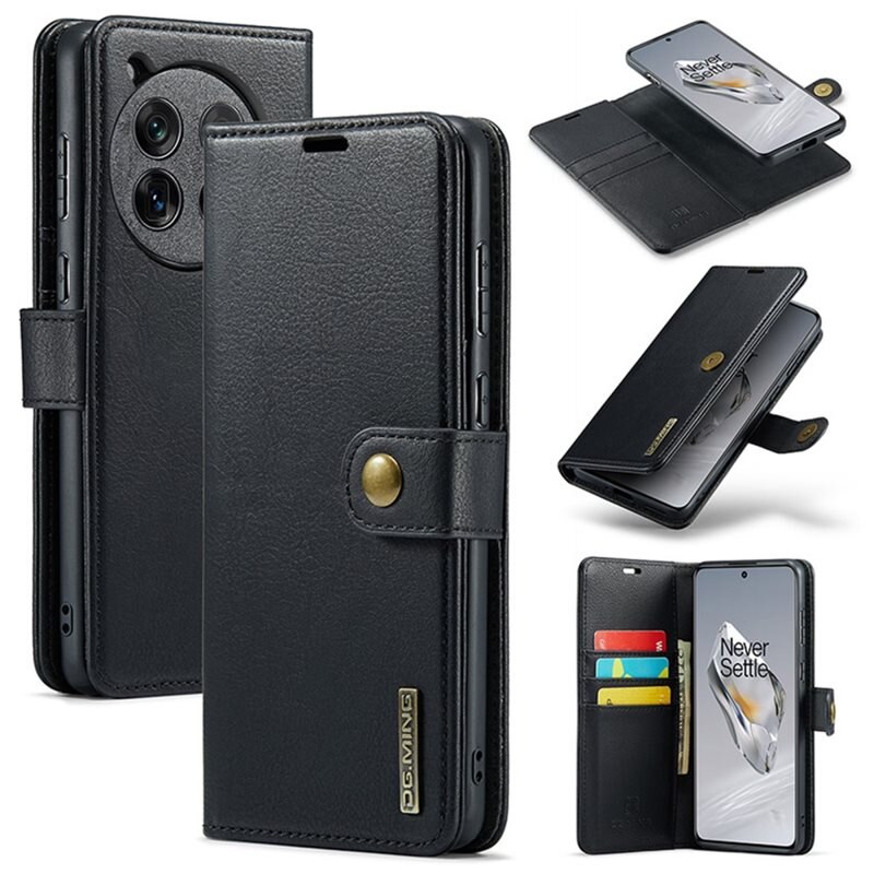 DG.MING Magnet Wallet OnePlus 12 Black - Stijlvol lederen boekhoesje met afneembaar magnetisch binnenhoesje