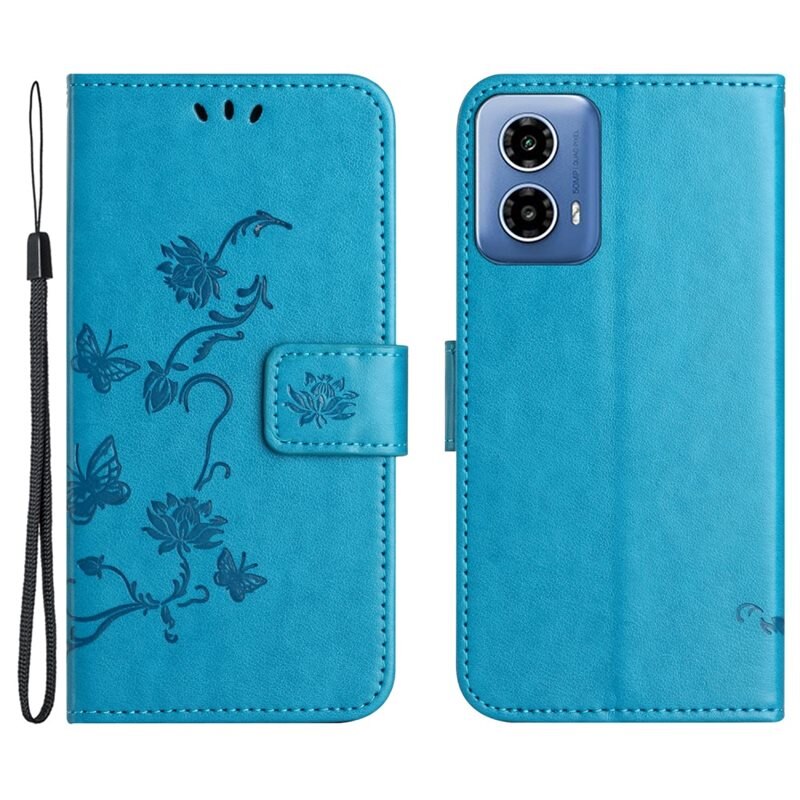 Motorola Moto G24 Leren vlinderhoesje Blauw - Mooi telefoonhoesje met patroontje