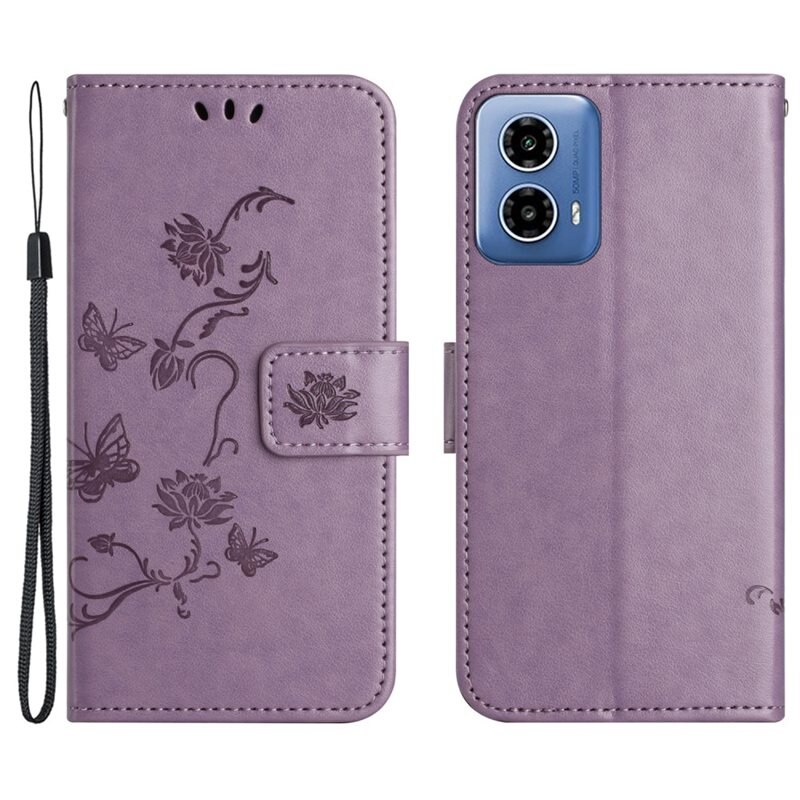 Motorola Moto G24 Leren vlinderhoesje Paars - Mooi telefoonhoesje met patroontje