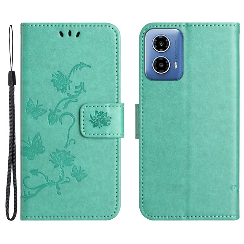 Motorola Moto E14 Leren vlinderhoesje Groen - Mooi telefoonhoesje met patroontje