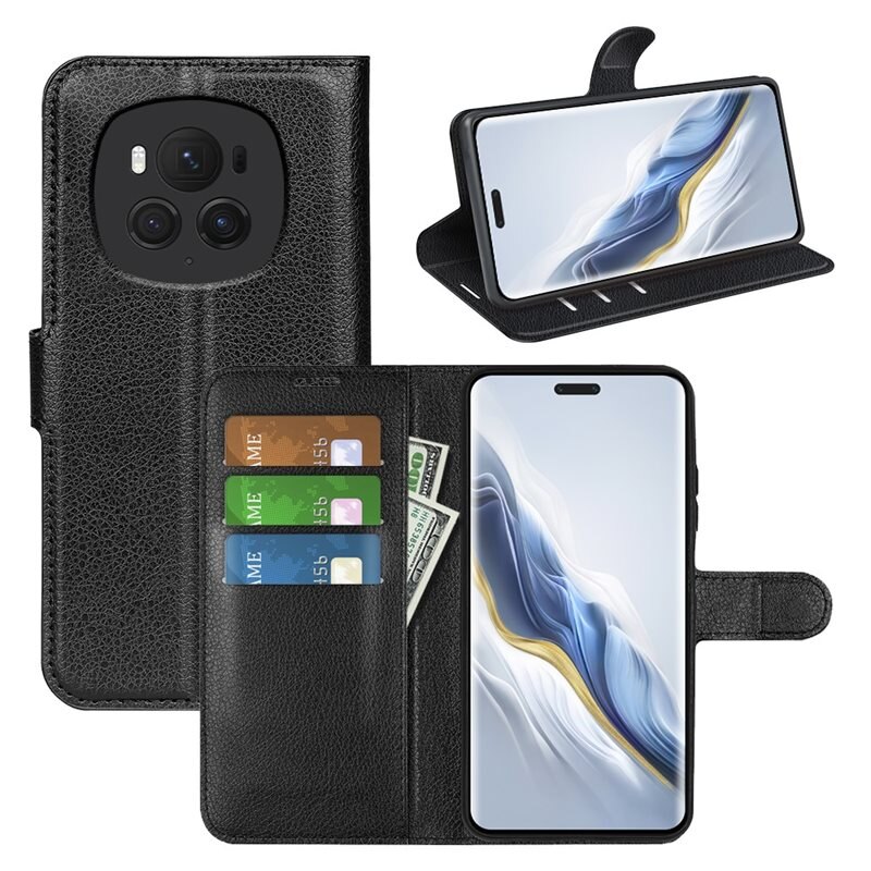 Honor Magic6 Pro Smartphonehoesje Zwart - Portemonneehoesje met kaartvak en ingebouwde standaardfunctie