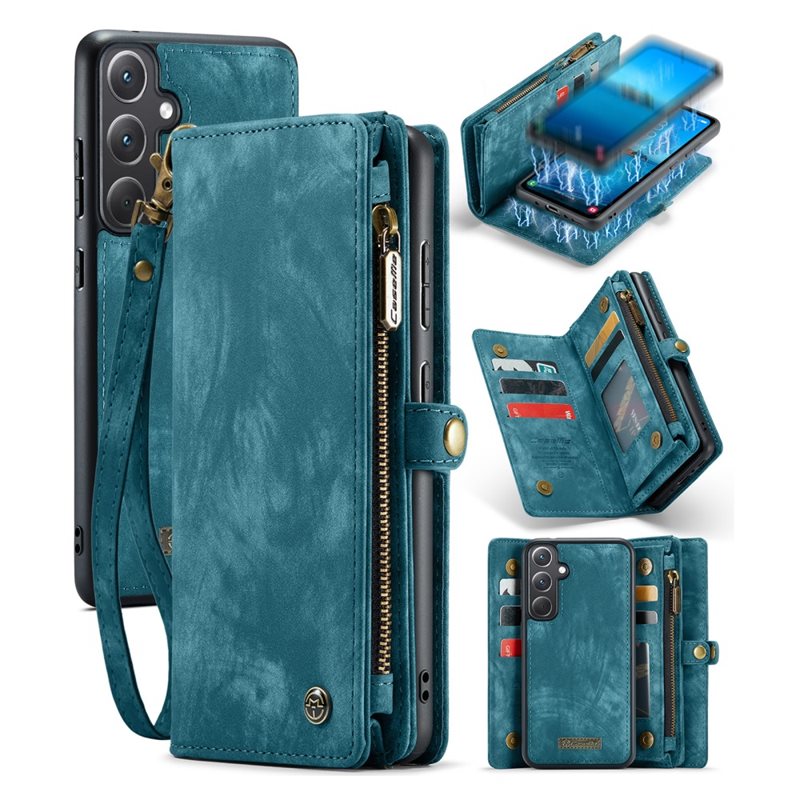 CaseMe Multi-slot Hoesje Samsung Galaxy A35 Blauw - Telefoonhoesje met plek voor extra veel pasjes - Pasjeshouder
