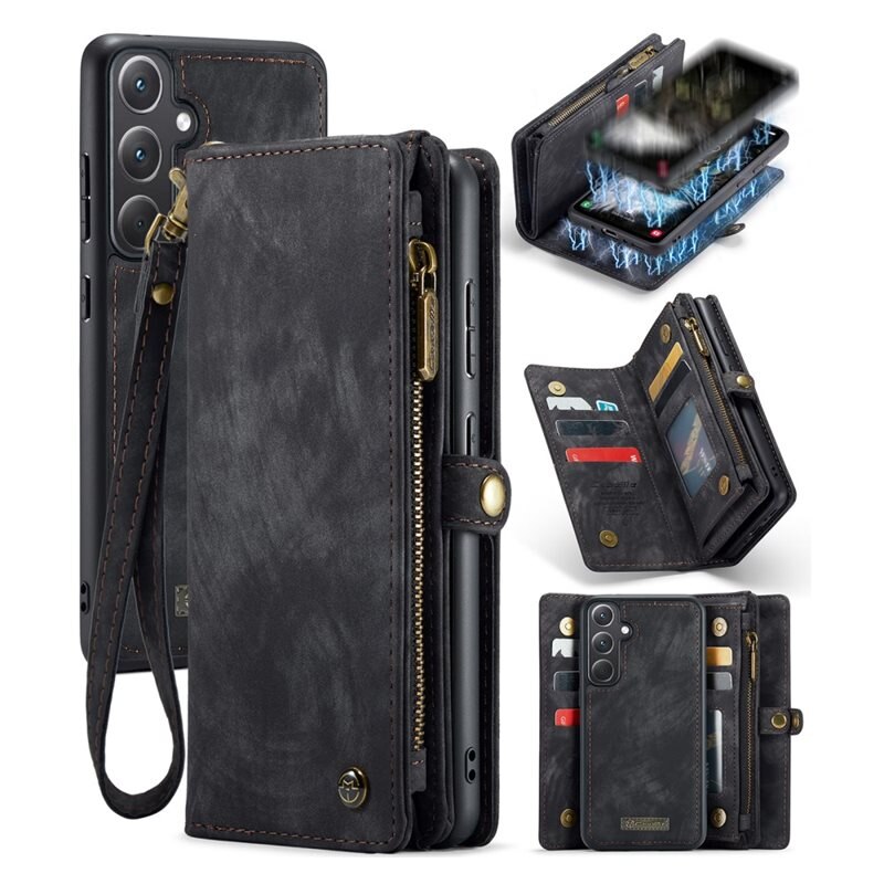 CaseMe Multi-slot Hoesje Samsung Galaxy A35 Grijs - Telefoonhoesje met plek voor extra veel pasjes - Pasjeshouder