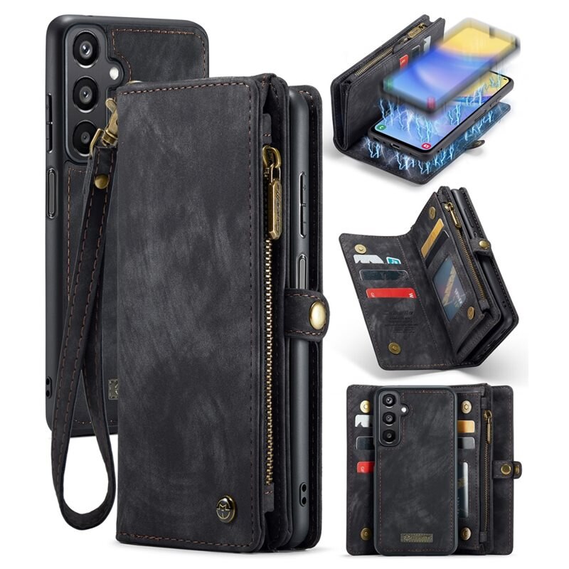 CaseMe Multi-slot Hoesje Samsung Galaxy A15 Grijs - Telefoonhoesje met plek voor extra veel pasjes - Pasjeshouder