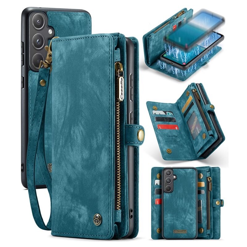 CaseMe Multi-slot Hoesje Samsung Galaxy A55 Blauw - Telefoonhoesje met plek voor extra veel pasjes - Pasjeshouder