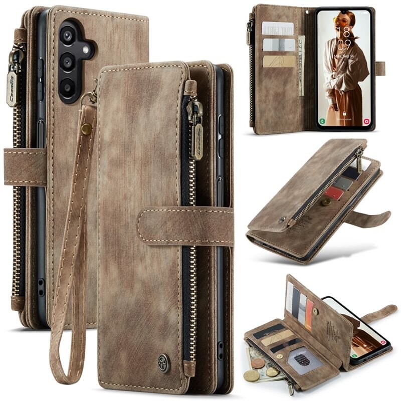 CaseMe Bookcover hoesje Rits Samsung Galaxy A15 Bruin - Telefoonhoesje met portemonnee - Plek voor pasjes, muntgeld en briefgeld