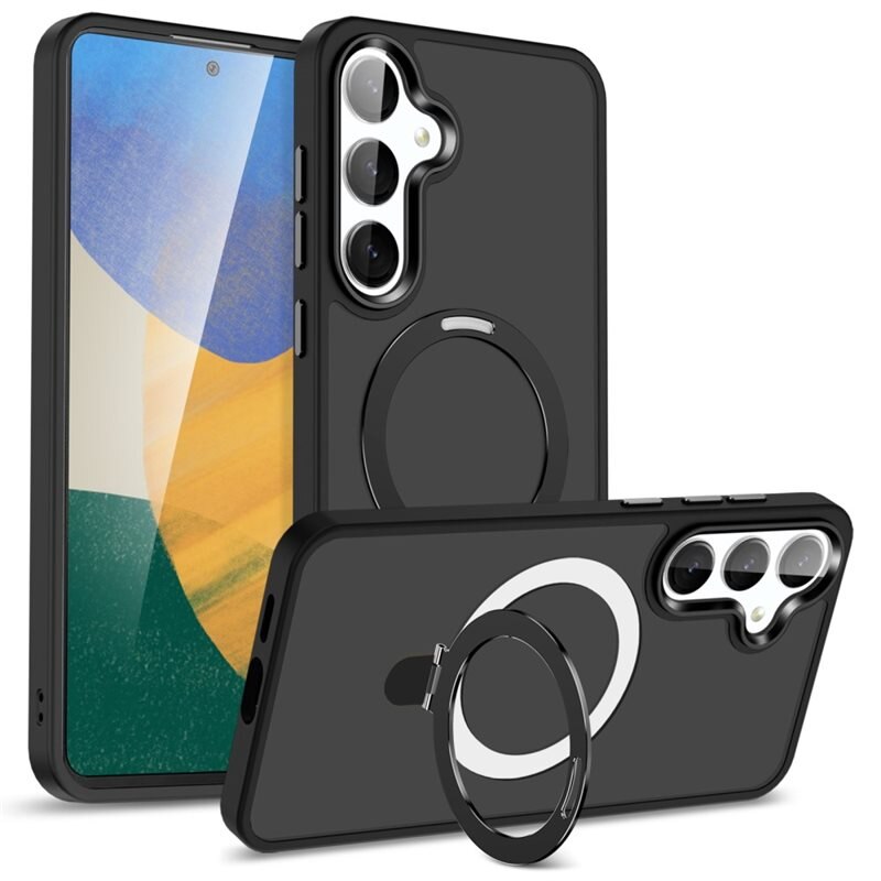 Samsung Galaxy S25 Plus Hybridcase MagSafe Ring Zwart - Fraaie hoesje met uitklapbare magnetische ring