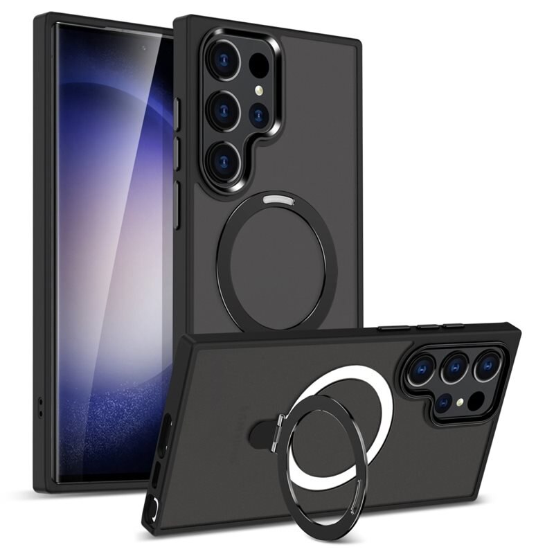 Samsung Galaxy S23 Ultra Hybridcase MagSafe Ring Zwart - Fraaie hoesje met uitklapbare magnetische ring