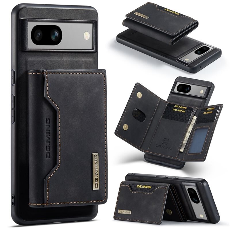DG.MING Magnetic Card Slots Case Google Pixel 8a Zwart - Mooi leren hoejse met afneembaar portemonneetje