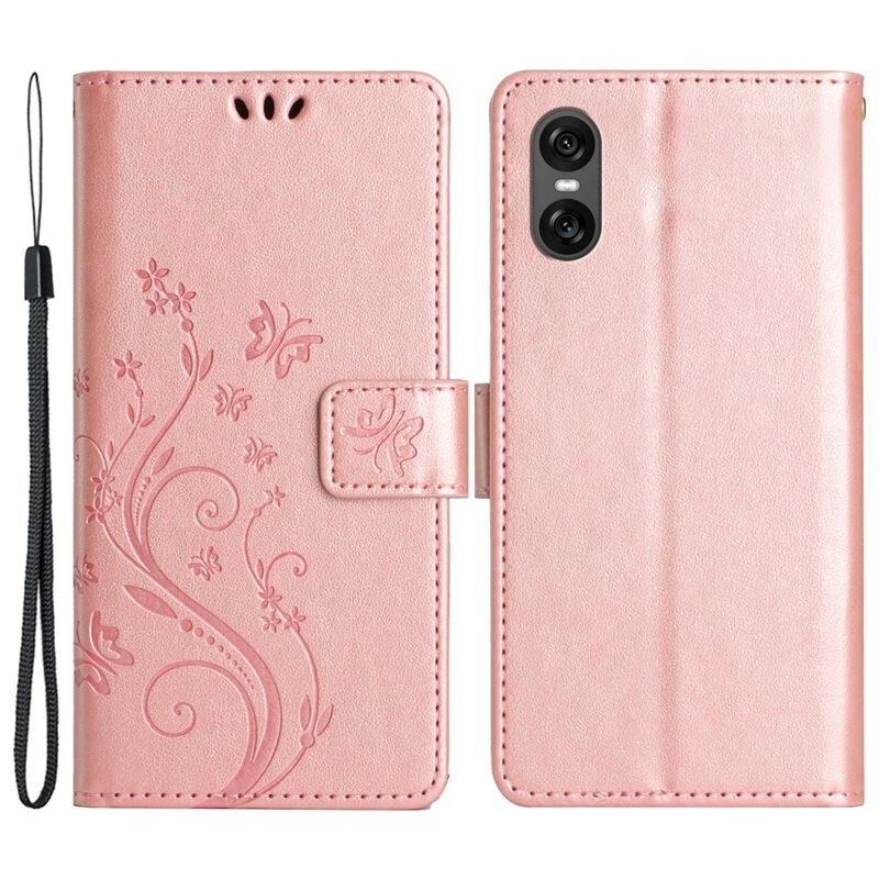 Sony Xperia 10 VI Leren vlinderhoesje Roze goud - Mooi telefoonhoesje met patroontje