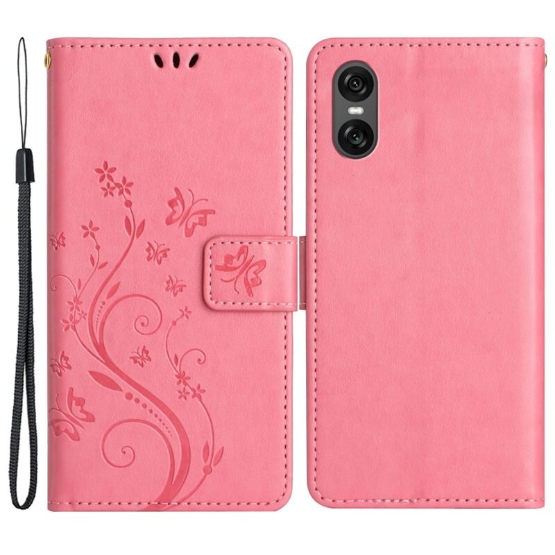 Sony Xperia 10 VI Leren vlinderhoesje Roze - Mooi telefoonhoesje met patroontje