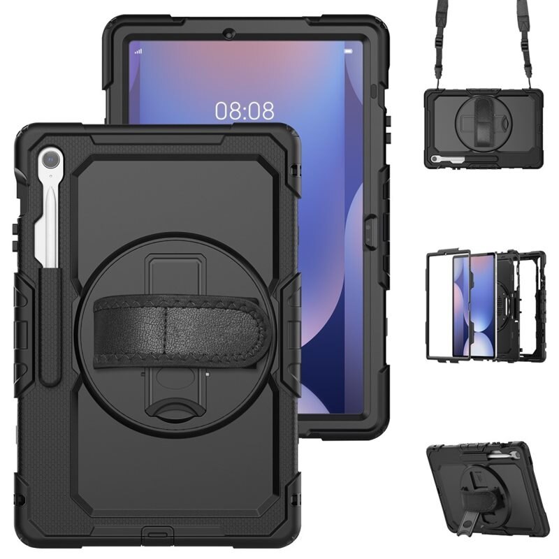 Samsung Galaxy Tab S10 FE Plus Schokbestendige Full Protection Hybridcase met schouderriem zwart